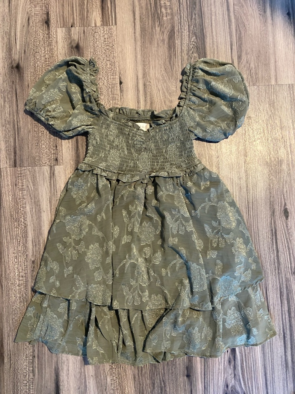 Altar’d State Olive Green Puff-Sleeve Dress